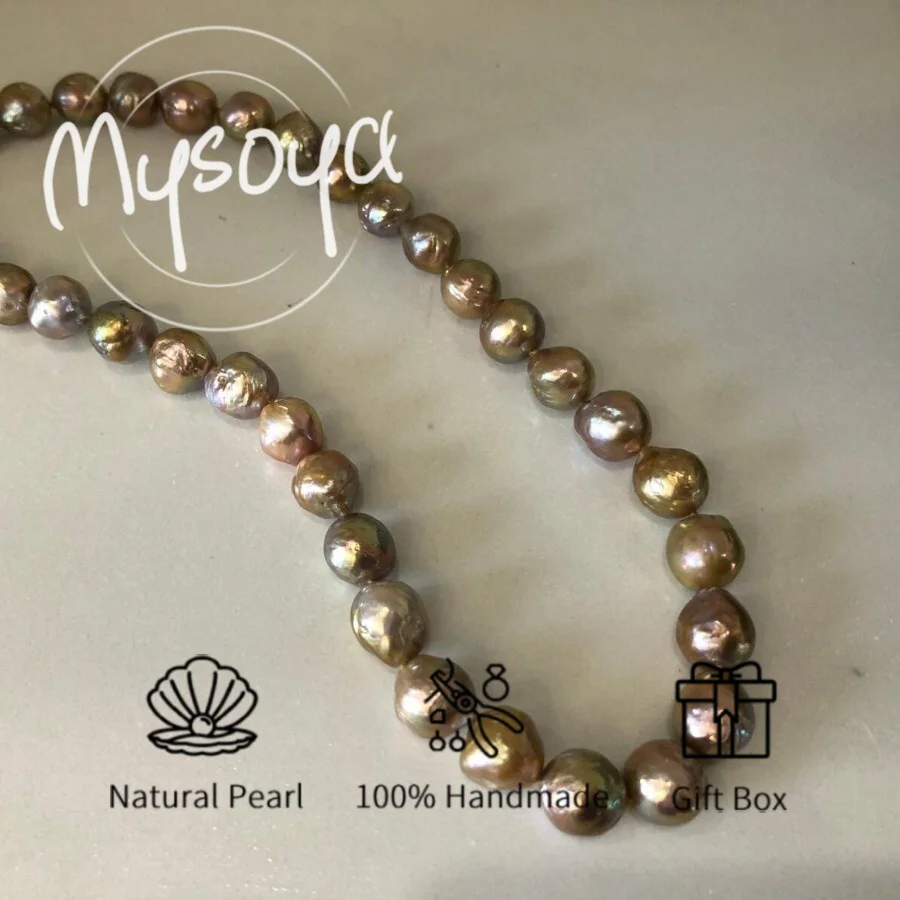 

MYSOYA 11-13 мм коричнево-фиолетовое ожерелье из жемчуга в стиле барокко с подарочной коробкой идеальный подарок на свадьбу, день рождения, Рождество, Новый год