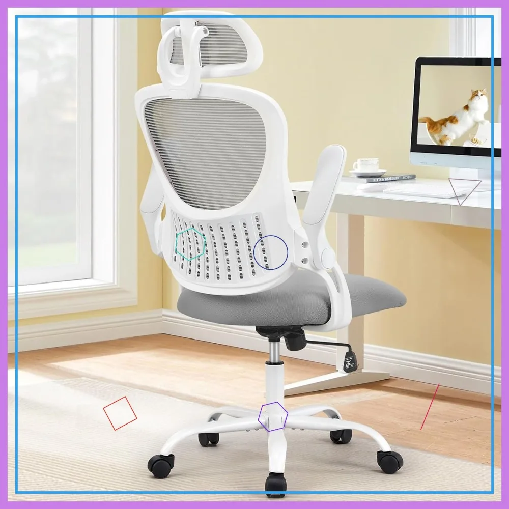 

Ergonomic High-Back Mesh Office Chair with Adjustable Headrest, Lumbar Support & Flip-Up Arms - Grey