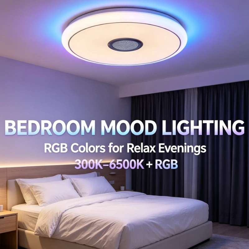 Smart RGB LED Ceiling Light with Bluetooth Music Sync, App & Remote Control, Crystal Edge Design, Dimmable, for Living Room