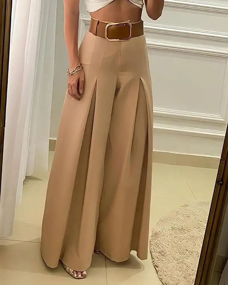 

Women's New Casual Solid Color High Waist Wide Leg Pants Temperament Commuting Female Clothing Fashion Loose Trousers