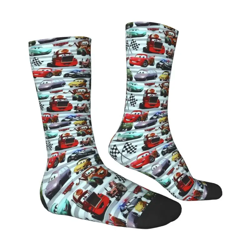 Custom Lightning McQueen Car Race Mens Crew Socks Unisex Fashion Spring Summer Autumn Winter Dress Socks