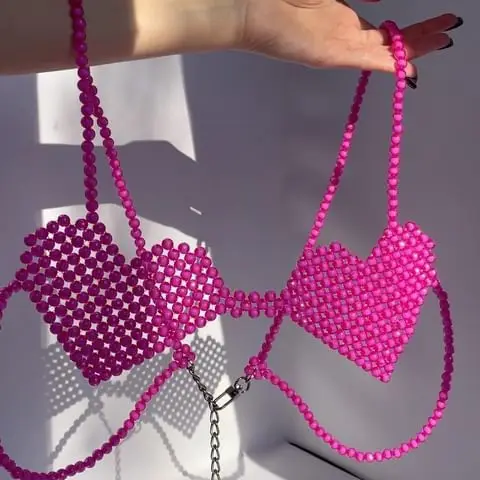 European And American Style Rose Pink Heart-Shaped Bra Chain Sexy Exaggerated Hand Woven Body Chain Rose Pink Camisole Vest