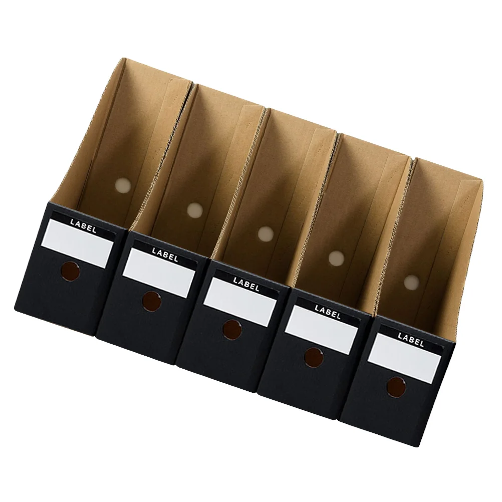 5 PCS Magazines File Storage Box Boxes Kraft Paper Files Holders Water Proof Convenient Books Desktop Black Office
