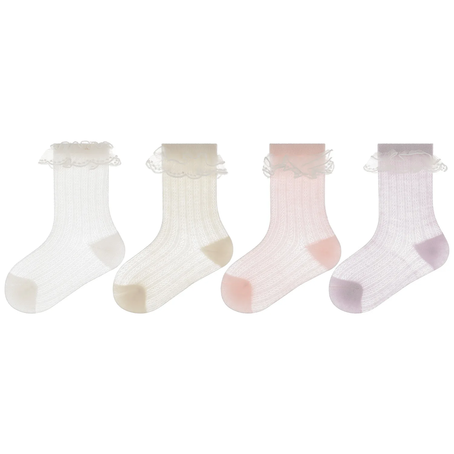 

4PS Summer 2025 New Lace Thin Children's Mesh Short Socks Girls' Princess Lace Socks Summer Breathable Combed Cotton Baby Socks