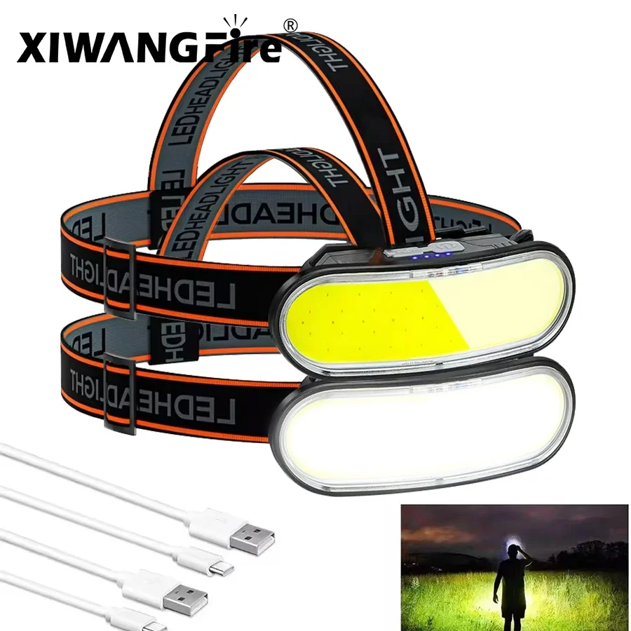 COB 180° Floodlight LED Headlamp FlashlightFlashlight 3 Modes Built-in USB Rechargeable Battery Head Lamp Hiking Camping Lamp