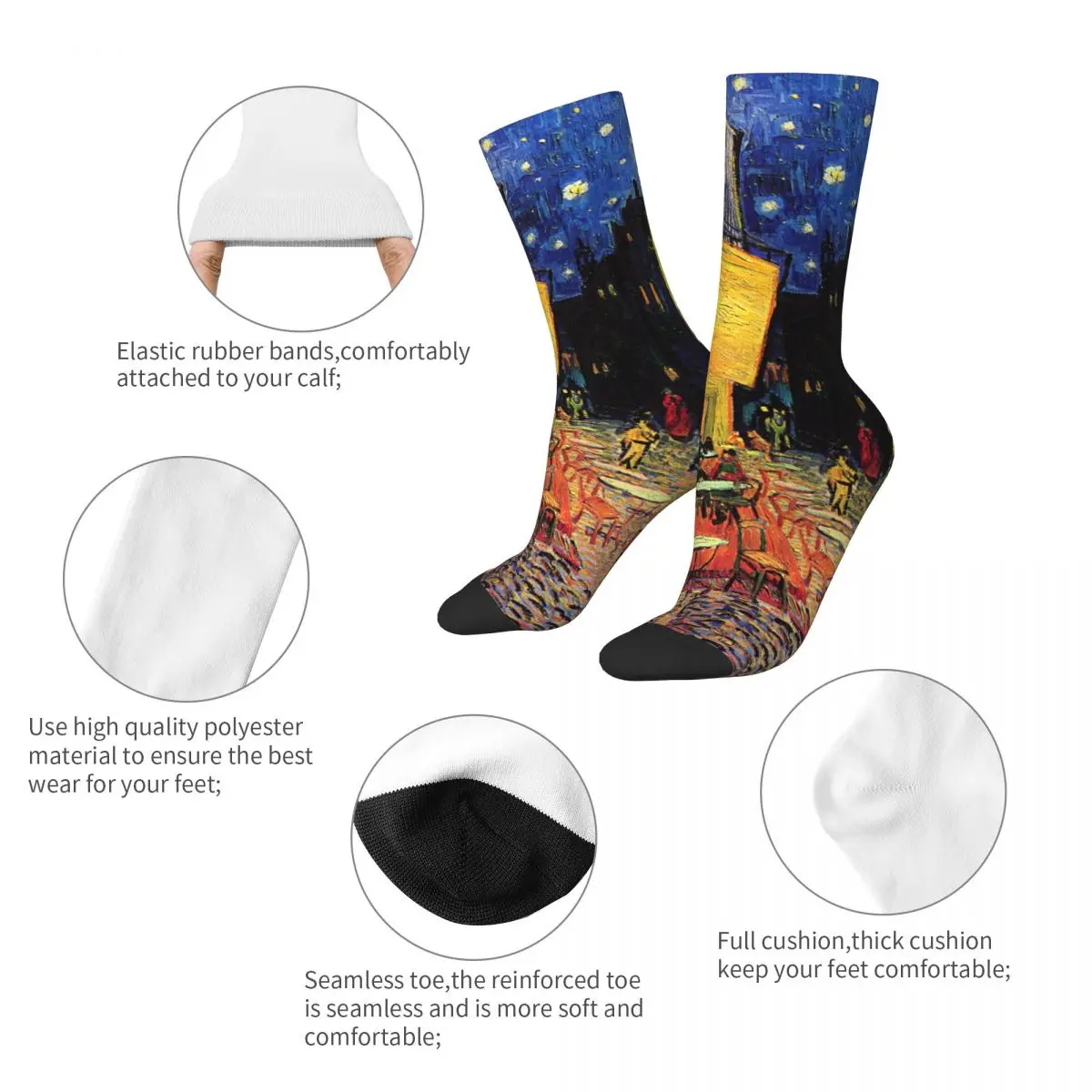 Fashion Cafe Terrace At Night By Vincent Van Gogh Skateboard Socks Polyester Middle Tube Socks for Women Men Sweat Absorbing