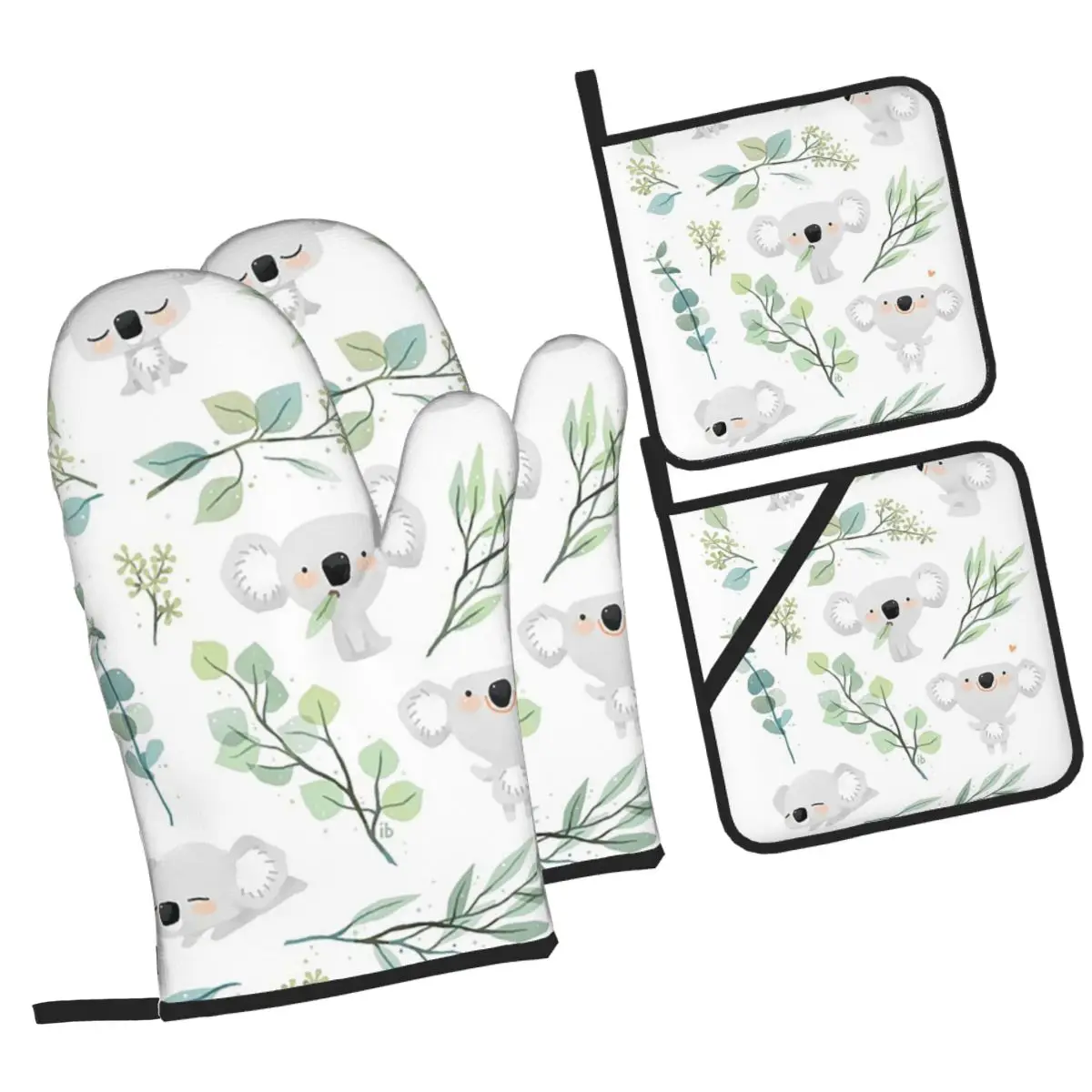 Koala And Eucalyptus Pattern Oven Mitts and Pot Holder Sets of 4 for Baking Kitchen Cooking BBQ Resistant Non-Slip Gloves
