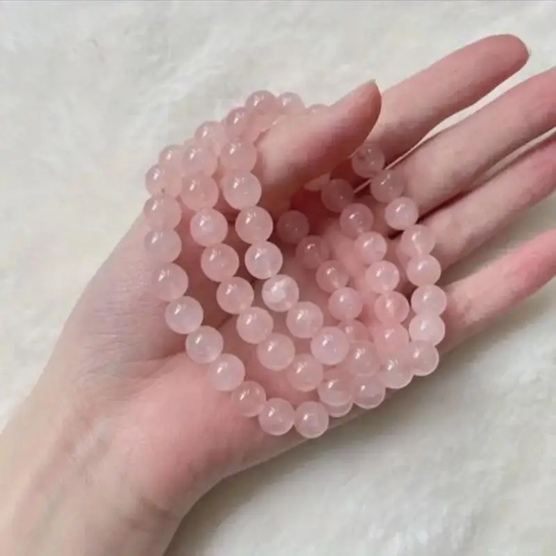 Pink Crystal Beaded Bracelet Round Smooth Bead Stretch Elastic Wristband Boho Decorative Hand Jewelry For Women Daily Party
