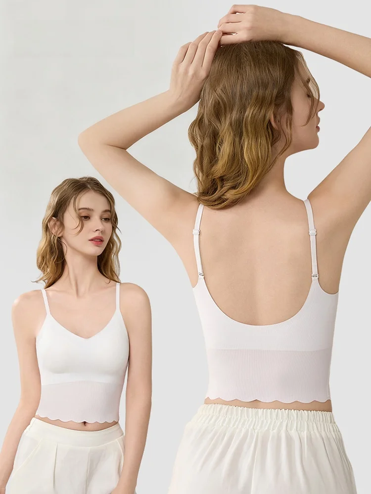 여성용 인티메이티드 얇은 조끼 가슴 패드 포함 브라 필요 없음 V넥 길이 높은 신축성 일상 착용 나일론 원단