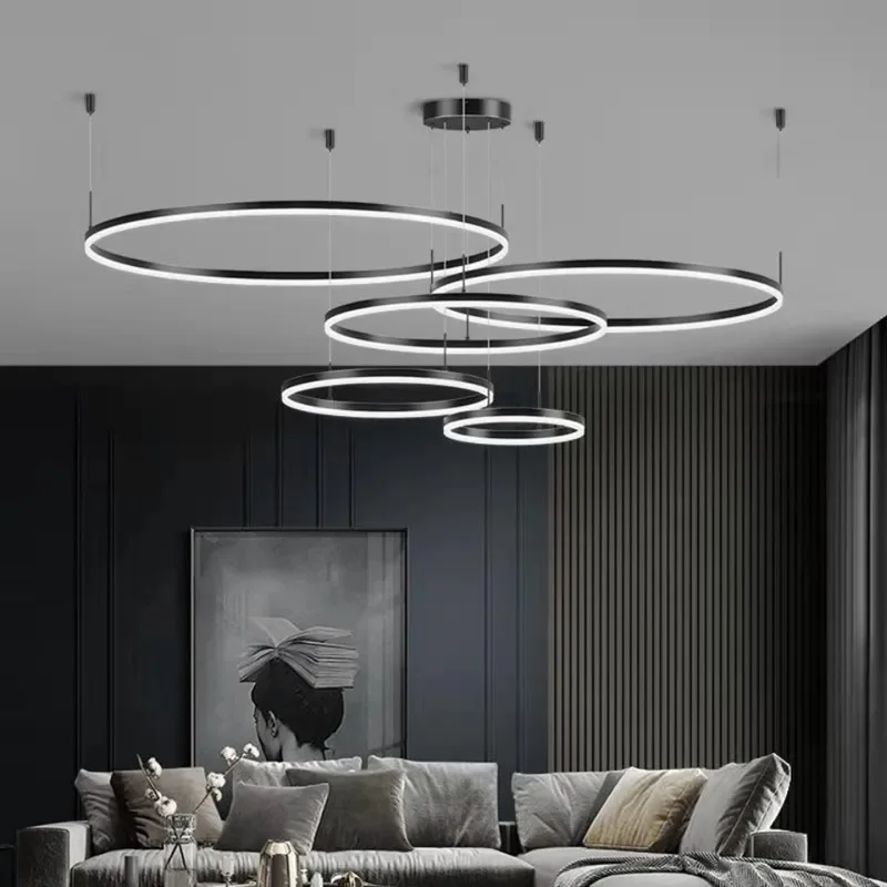 Modern LED Chandelier Lighting For Living Room Study Bedroom Lamp Indoor Lighting Circle Rings Foyer Lustre Chandelier Luminaire