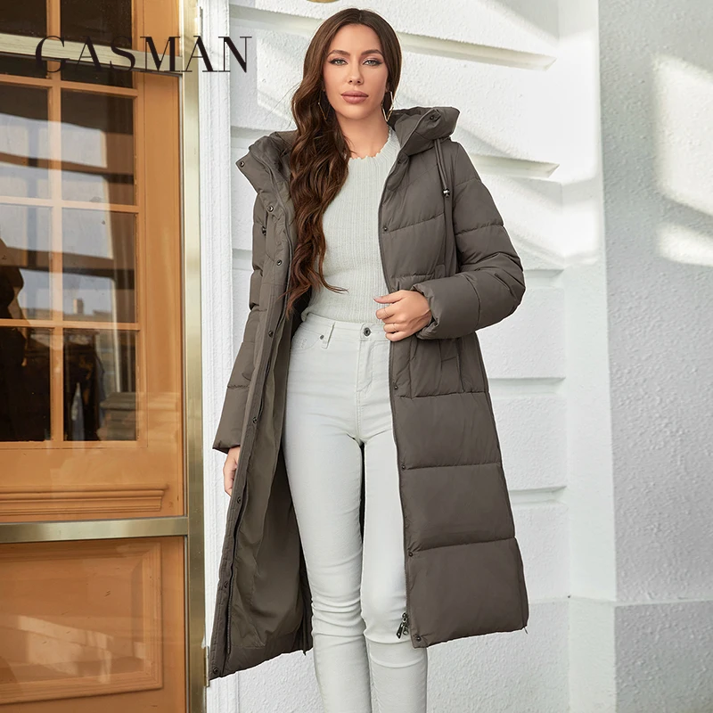 GASMAN 2023 Winter Down Jacket Women Long Classic zipper Design Pocket Stand Collar Hooded Slim Coat Women Parkas 83512