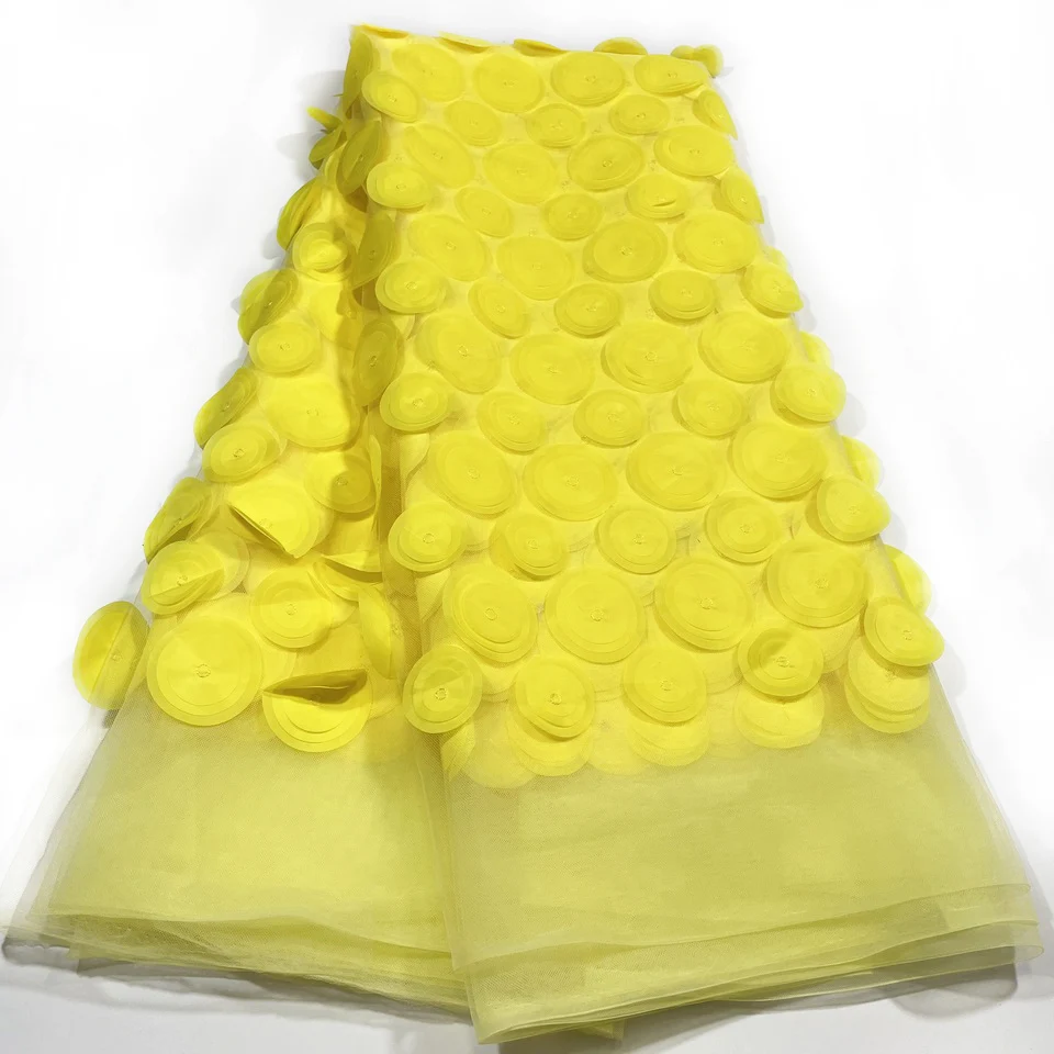 Giallo 2023 ultimo tessuto di pizzo di Tulle ricamo africano 3D elegante di alta qualità per abito da festa di nozze HJF55571