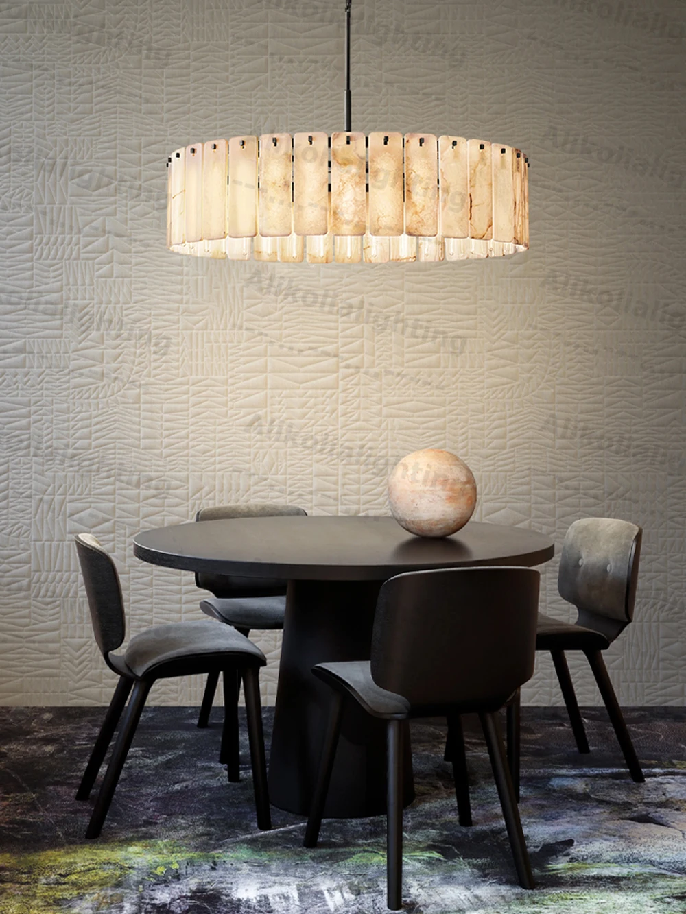 

American Natural Marble Dimmable LED 2026 Chandelier Round Alabaster Pendant Light Suspension Luminaire Lampen For Dinning Room