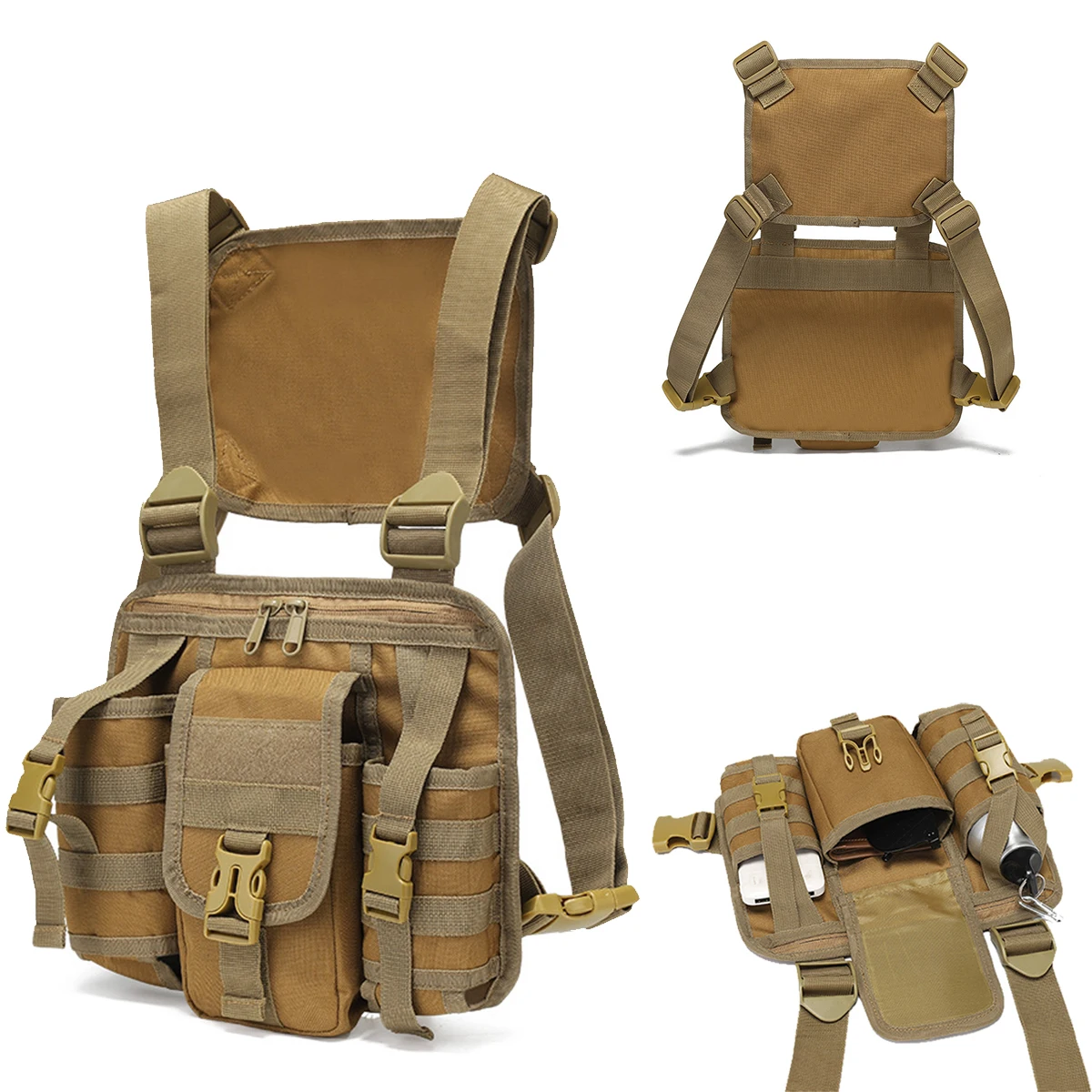 

Men's Tactical Fishing Chest Bag Molle Lures Waist Pack Outdoor Hiking Climbing Backpack Large Sports Hunting Vest Fanny Pack