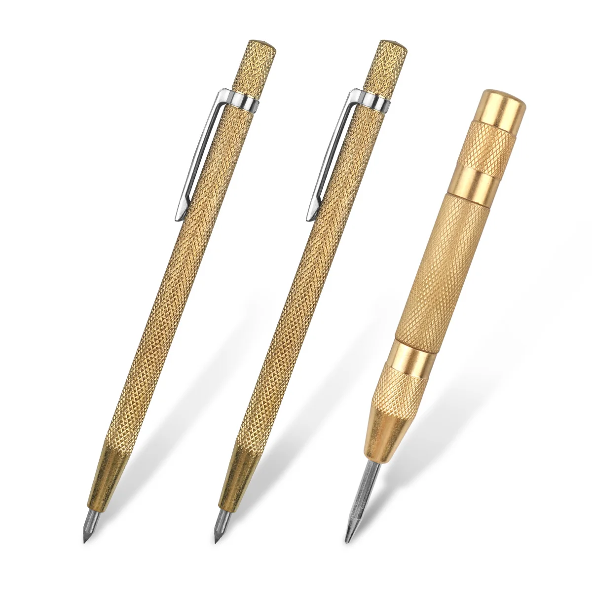 Tungsten Carbide Tip Scriber Tool Metal Engraving Pen, Alloy Marker Pen with Clip,Brass Automatic Center Punch Hand Tools