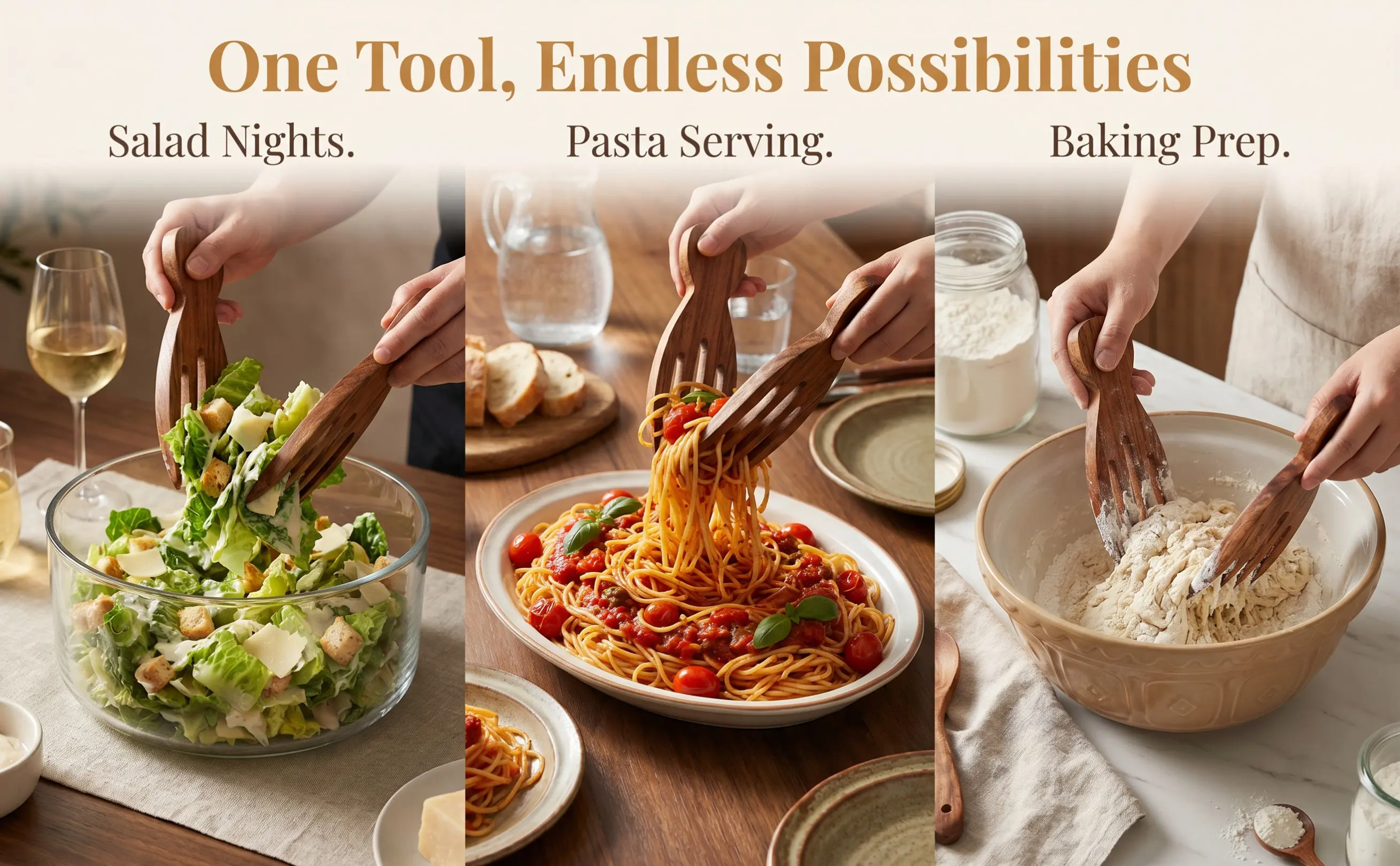 2Pcs Handcrafted Acacia Wood Salad Hands Natural Grain Pattern Easy Clean Non Stick Friendly Salad Serving Utensils for Tossing