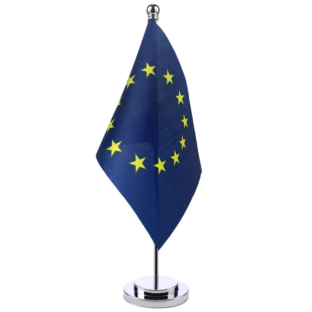 14x21cm Office Desk Small European Union Banner Meeting Room Boardroom Table Standing Pole The EU Flag