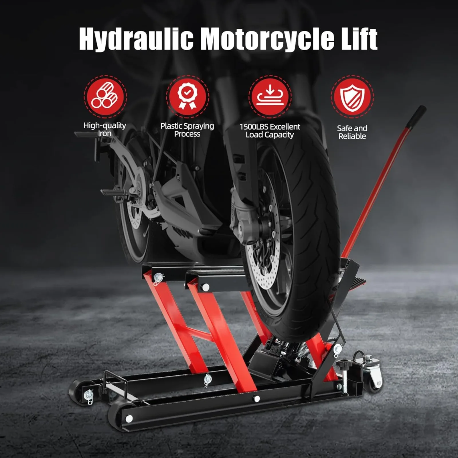 Durable Hydraulic Lift with Wheels 680kg Max Load Portable Quad Lift Jack Assembly Stand 783584.5cm