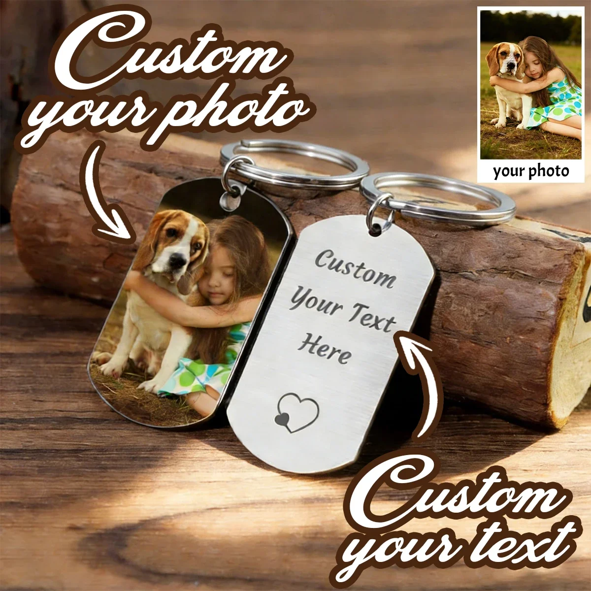 Porte-clés personnalisé avec photo, médaille d’identification pour chien en acier inoxydable gravée sur mesure, cadeau commémoratif idéal pour les amoureux des chiens et des chats, cadeau parfait pour les anniversaires et Noël.