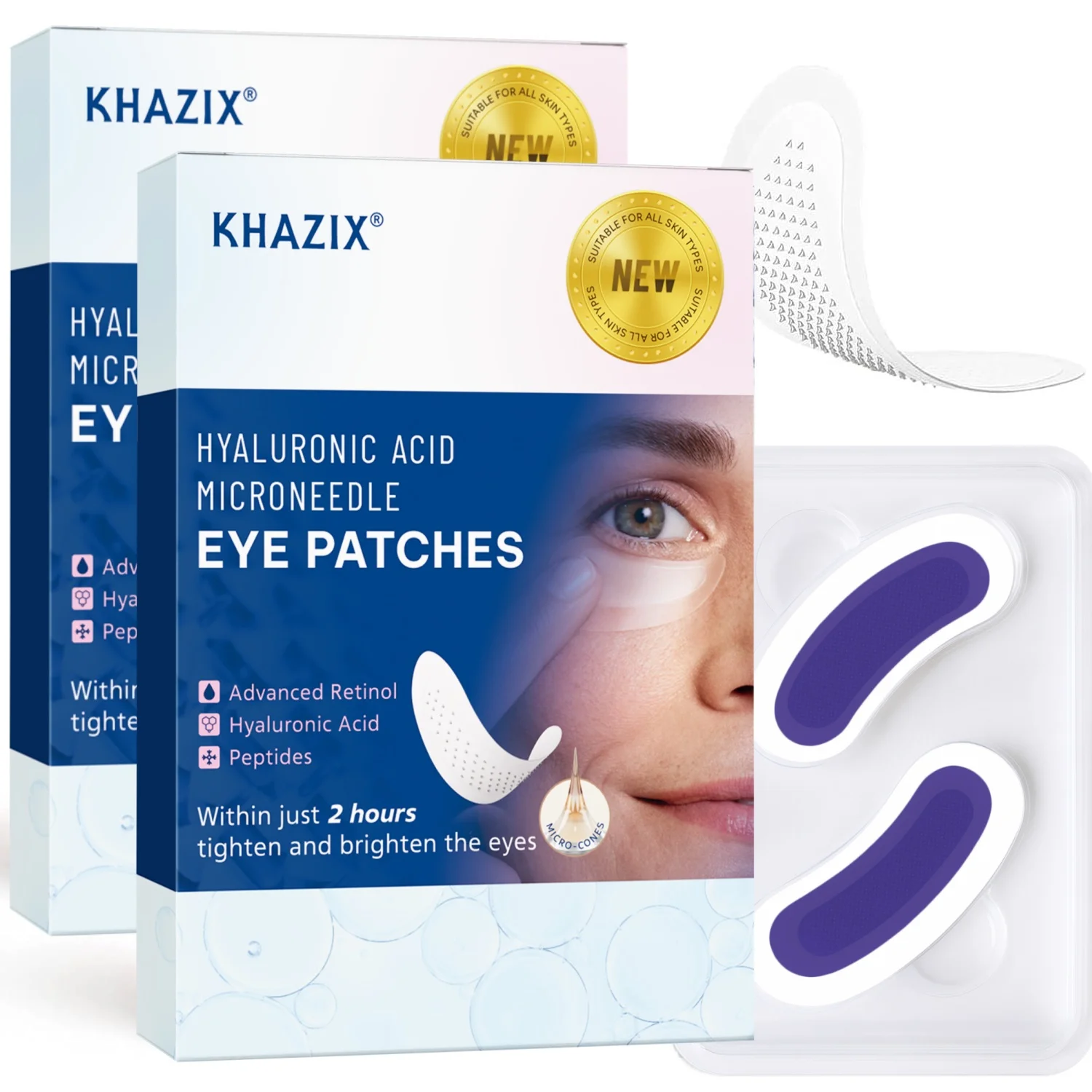 Retinol Microneedle Eye Patches with Hyaluronic Acid & Firming Peptides,for Forehead, Eye Area, Crow's Feet & Smile Lines,1Pair. view 3