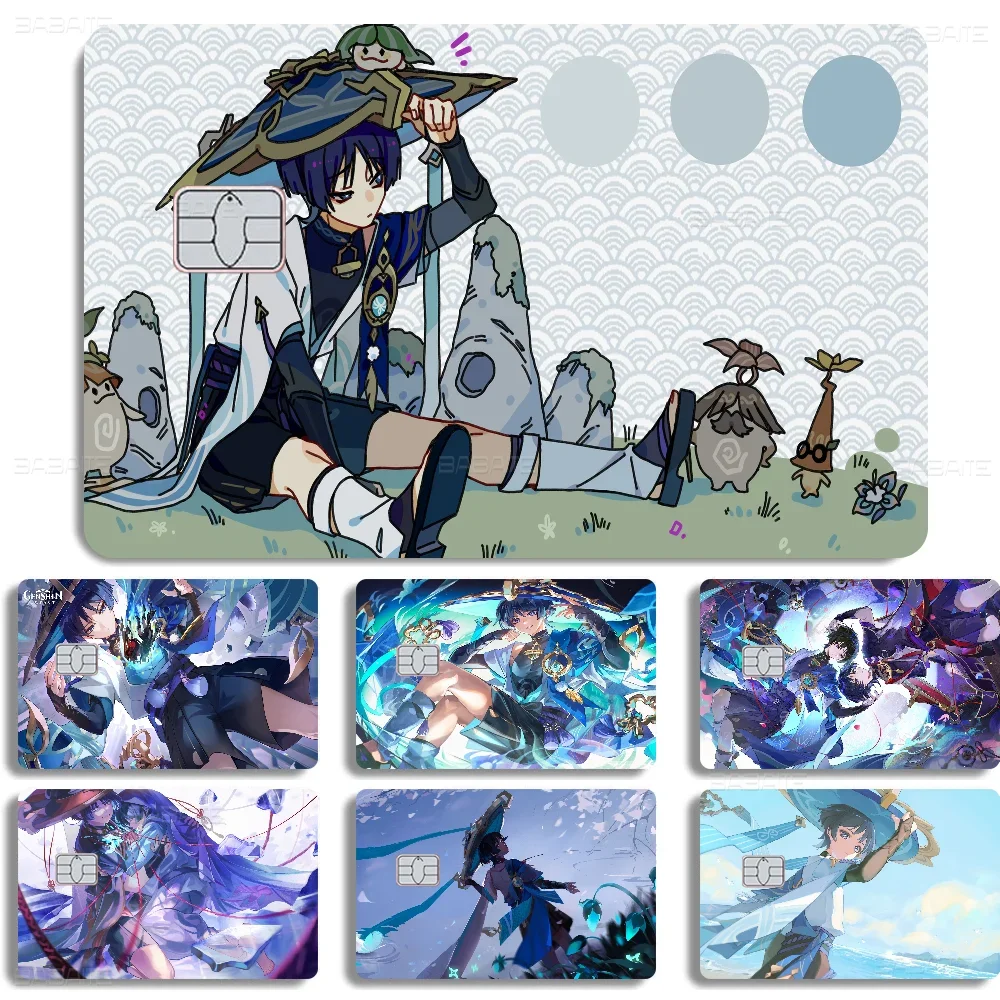 Anime G-Genshin I-Impact Wanderer Cartoon Credit Card Skin Stickers For Bank Card Bus Metro Card Sticker Waterproof Women Gift