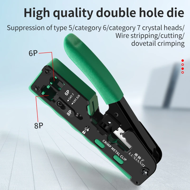 Imagem -02 - Luxianzi-cabo Ethernet Stripper Cortador Rj45 Crimper Ferramentas de Rede Alicate Através do Orifício Conector Pressionando Wire Clamp Rj11 12