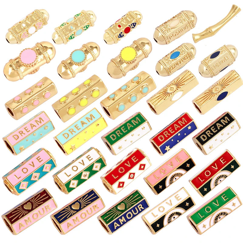 Love Amour Happy Dream Bullet hexagonal beads Tube, Spacor Enamel Metal Brass Based,Hand knotting Makding Supplies , men\'s bead