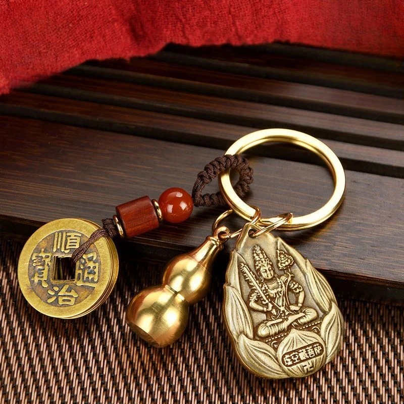 

Zodiac Guardian Keychain Buddha Brass Acalanatha Void Tibetan Bodhisattva Qing Dynasty Five Emperors' Coins Ornaments