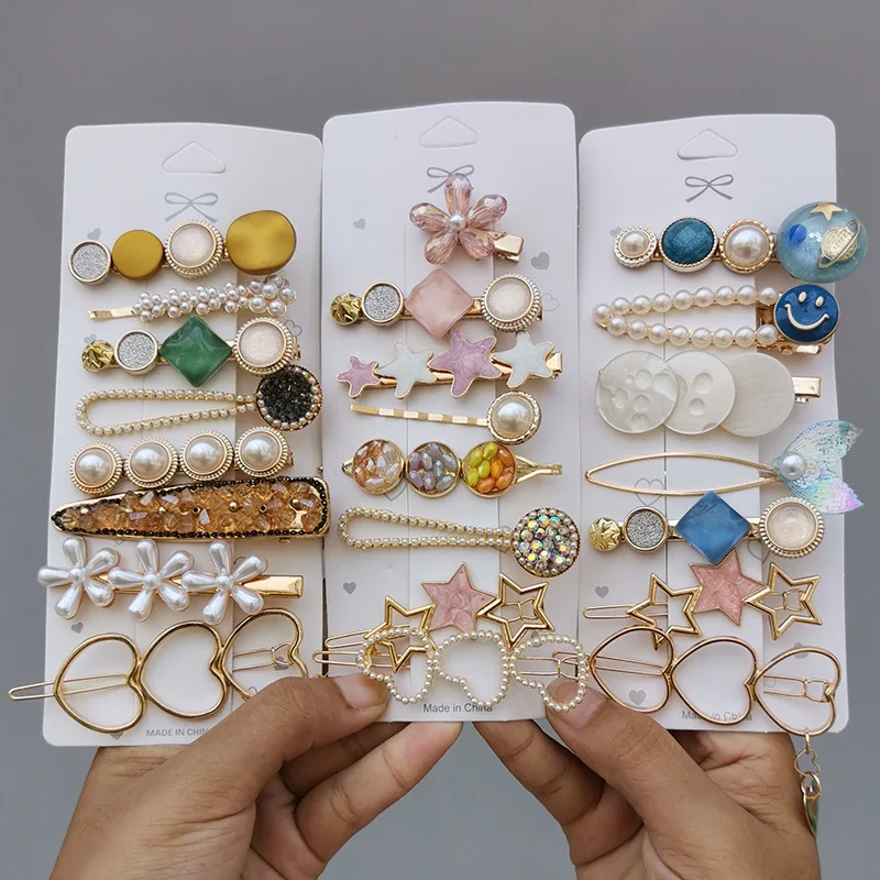 Pearl Crystal Acrylic Hair Clips Set for Women Retro Geometric Barrettes Hairpins Girl Jewelry Girls Hair Accessories Wholesale