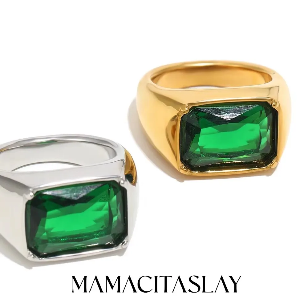 MamacitaSlay 316L Edelstahl Quadratischer Zirkon-Ring 18K Vergoldet Wasserdichter Schmuck Damen Einfacher Ring 2026 Neuer Trend Geschenke