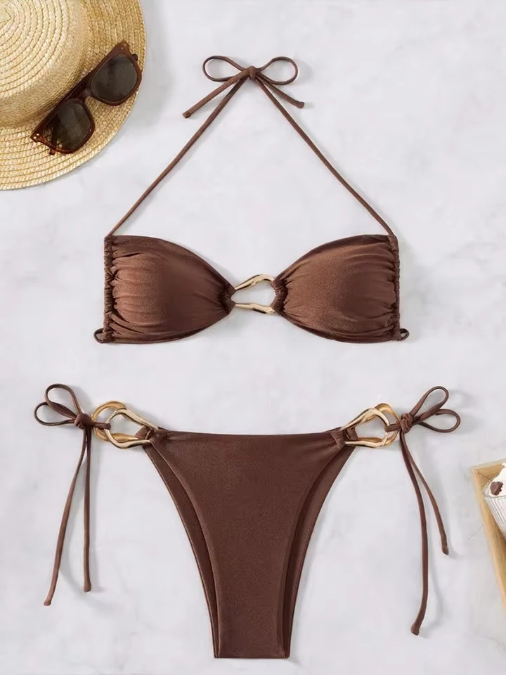 

Sexy Hottie Laced Up Bikini 2 Piece Set for Women Solid Split Swimsuit Beach Bikini 2026 New All Season Bikini Set