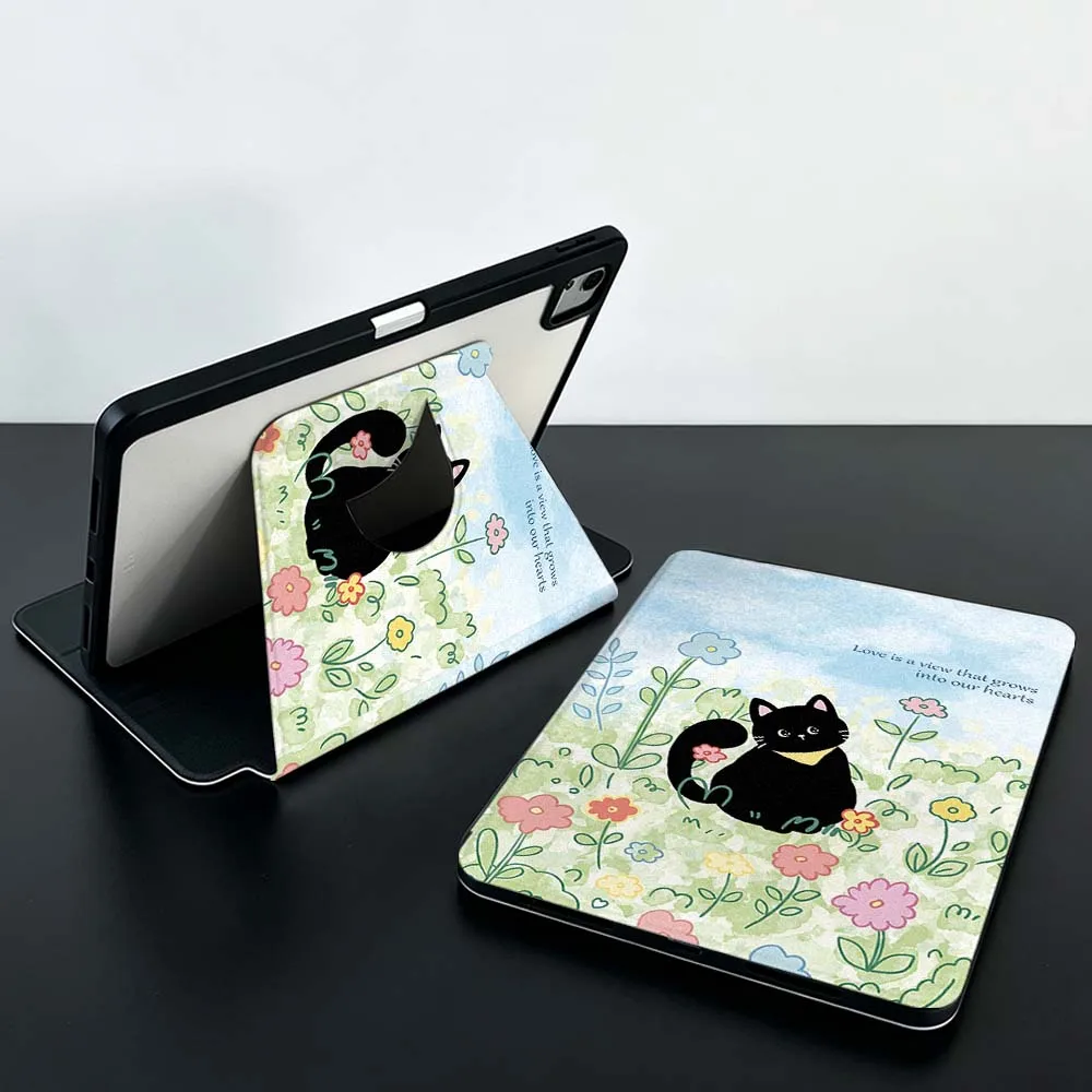Creative Cartoon Cat For Xiaomi Mi Redmi Pad SE 6 7 M7 8.7 12.1 11.2 inch 2025 360° Rotation Stylus Storage Tablet  Case Soft