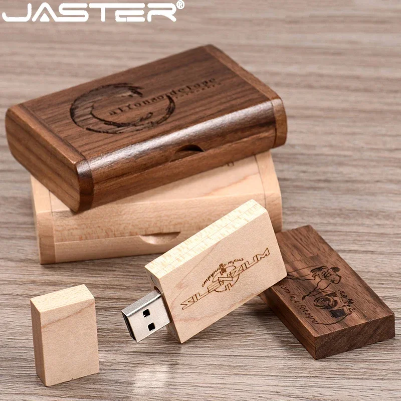 Free Custom Logo USB Flash Drive 128GB Wooden Box Memory Stick 64GB Creative Gifts Pen Drive 32GB Maple Pendrive Cle USB Stick