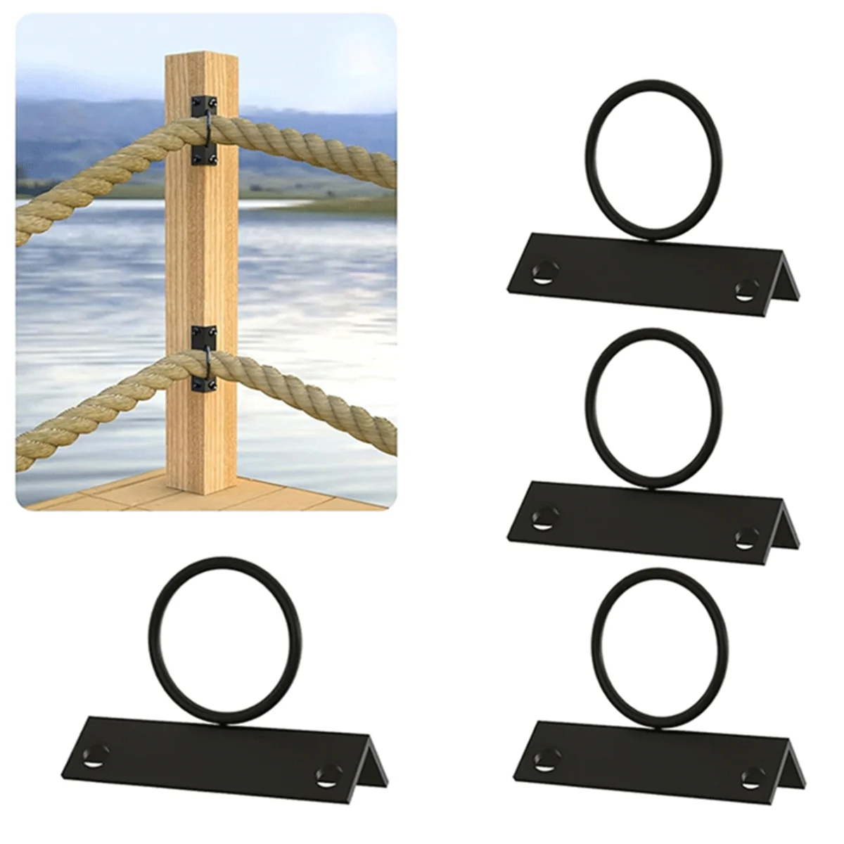 A002 4Pack 2inch Rope Support Holder for Corner Post Drop Ring Brackets Stainless Steel Decorative for Rope Fencing