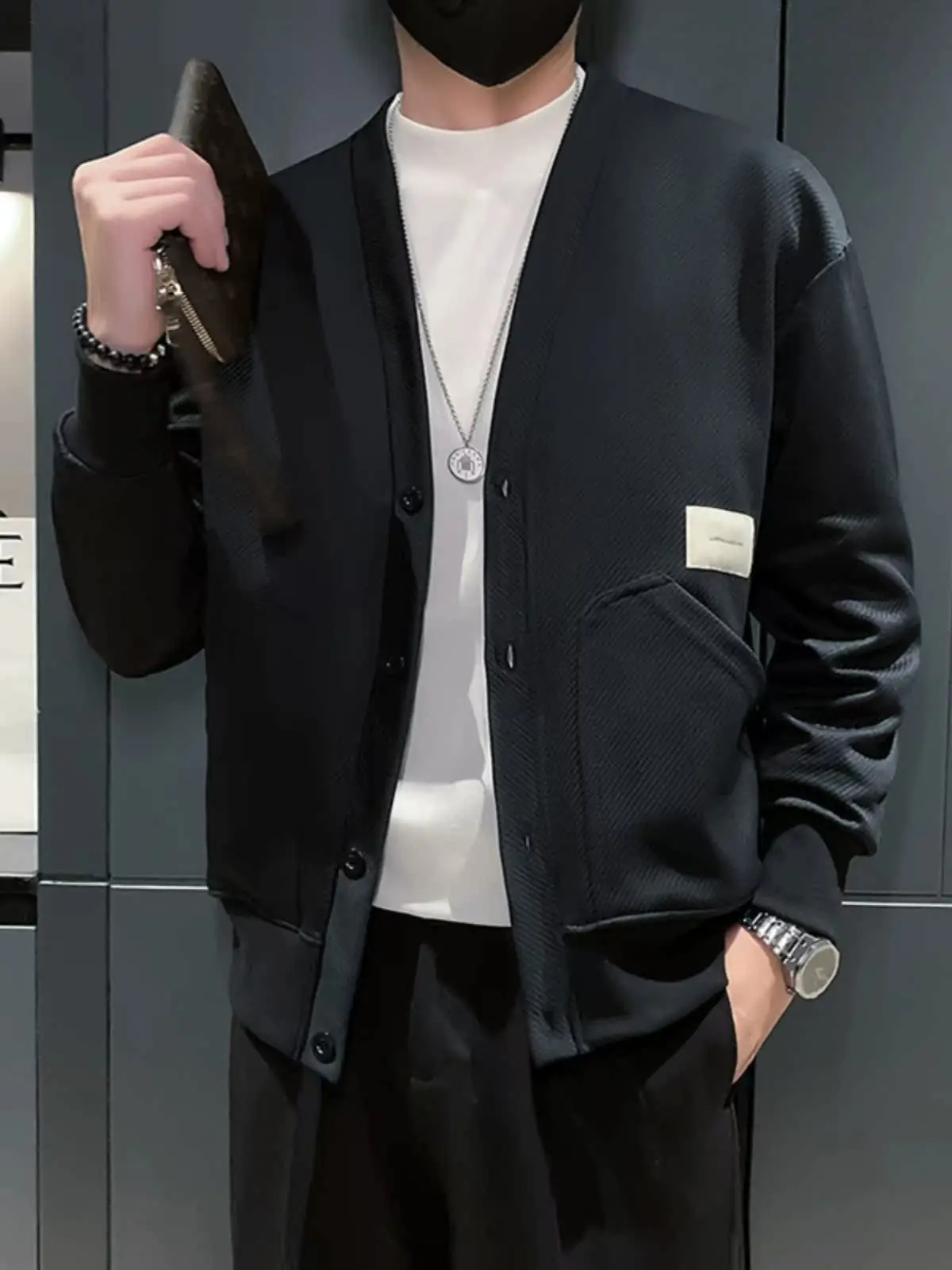 Autumn Winter New Style Men's Knitted V-Neck Cardigan Casual Versatile Long Sleeve Jacket Youth Fashion Standard Fit Outerwear