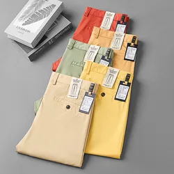 Summer Thin Mens Suit Pants Yellow Red Khaki Formal Casual Green Trousers For Male Straight Fit Stretch Korean Fashion Pant