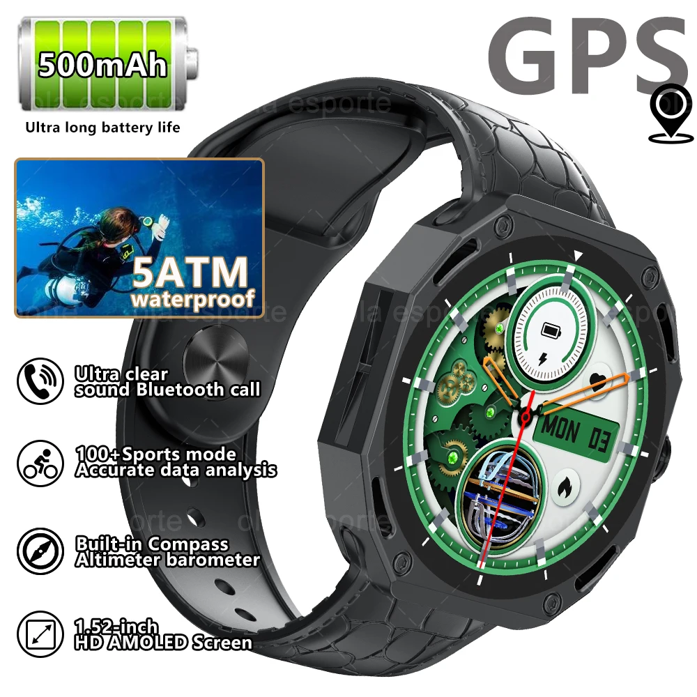 

2025 Новые GPS Смарт-часы AMOLED-экран для Android IOS Смарт-часы для мужчин 5ATM Водонепроницаемый аккумулятор 5000 мАч Bluetooth-браслет для вызова
