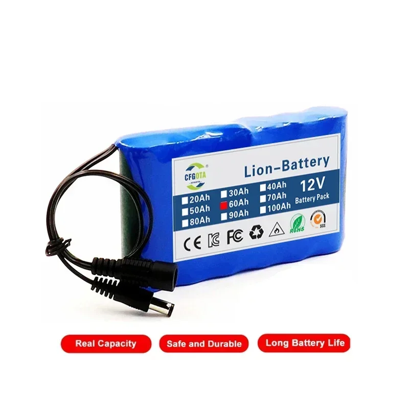 NEW Portable Super Battery 12V 60000mah Rechargeable Lithium Ion Battery Pack 30Ah Capacity DC CCTV Cam Monitor + 12.6V Charger