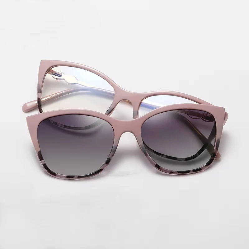 Magnetic Polarized Sunglasses Women Fashion Cat Eye 2 In 1 Clip On Ladies Anti Blue Light Glasses Frames TR90 Metal Eyewear