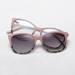 Magnetic Polarized Sunglasses Women Fashion Cat Eye 2 In 1 Clip On Ladies Anti Blue Light Glasses Frames TR90 Metal Eyewear