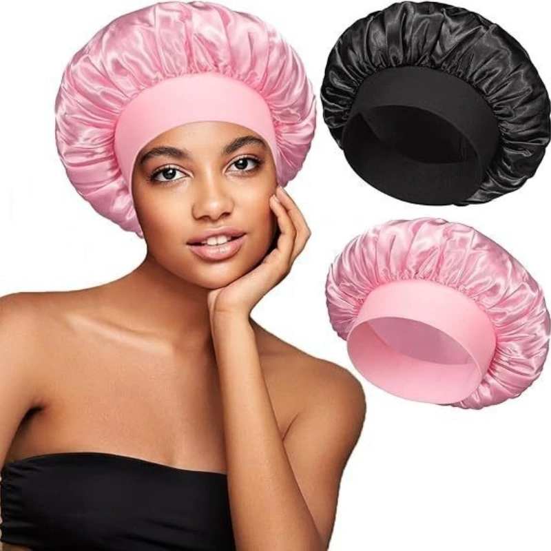 Gorro de moda para mujer, gorro para el pelo de Color sólido, borde estrecho, seda elástica, cara de satén suave, gorro informal para dormir para el hogar diario