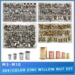 Rivet Nuts Insert Flat Head Riveted Nut Pop Rivnut Carbon Steel or 304 Stainless Steel Nutsert Assortment Kit For Automotive