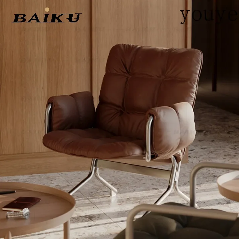 eDJ Medieval style metal leisure chair brown microfiber leather retro single chair home living room designer sofa chair