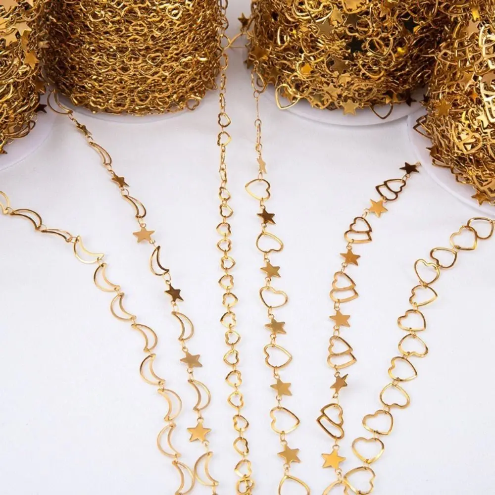 Stainless Steel Hollow Chain Flat Chain 1 Meter Length Heart Connecting Chain Love Moon Star Crown Chain Bracelet Making view 3