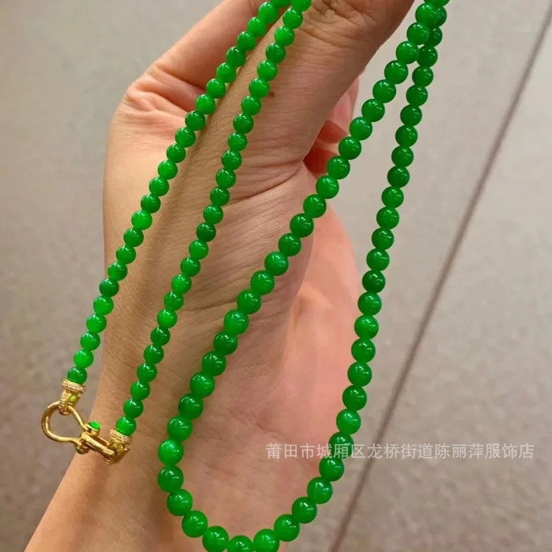 Myanmar Emperor ice-like jade treatment pendant Yang green bead necklace men's and women's fashion ornament