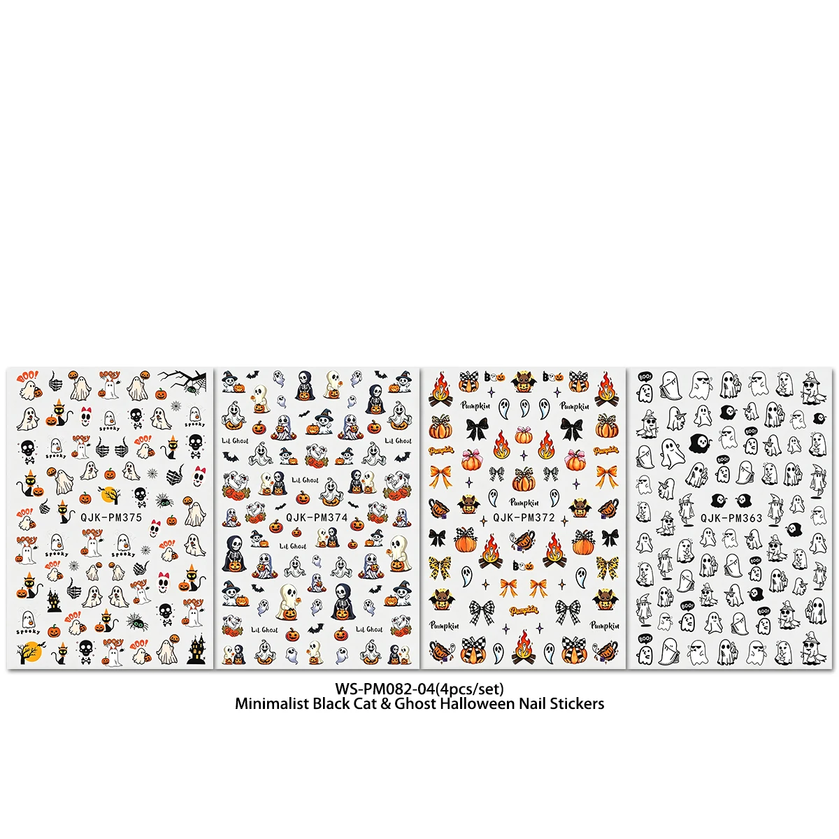 4 Stück Nageldekorationsaufkleber, Halloween-Cartoon-Motiv mit Geistern und Kürbissen, niedliche und lustige Halloween- und Totenfest-Partydekoration. – Detail 5