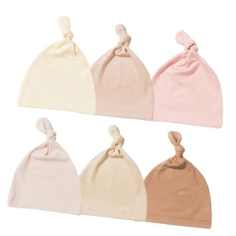 

F19F 6pcs/set Baby Bonnet Hat Cotton Comfortable Newborns Fetal Caps Fashionable Knotted Hat Warm Bonnet Trend Headwear