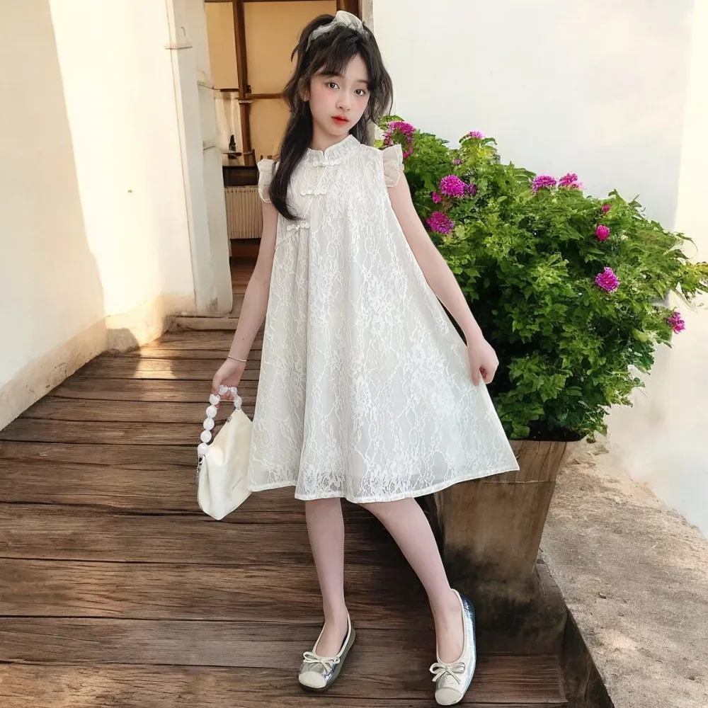 Kids Floral Lace Dresses for Girls Party Costumes Teenagers Clothes Princess Summer Sleeveless Children Outfits 4 6 8 9 12 Years