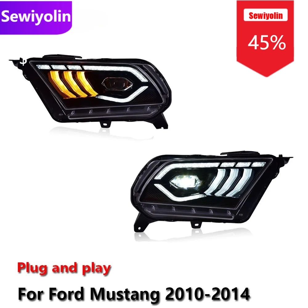 

Автомобильные светодиодные фары DRL в сборе для Ford Mustang 2010-2014, противотуманные фары DRL тормозного указателя поворота Plug and Play