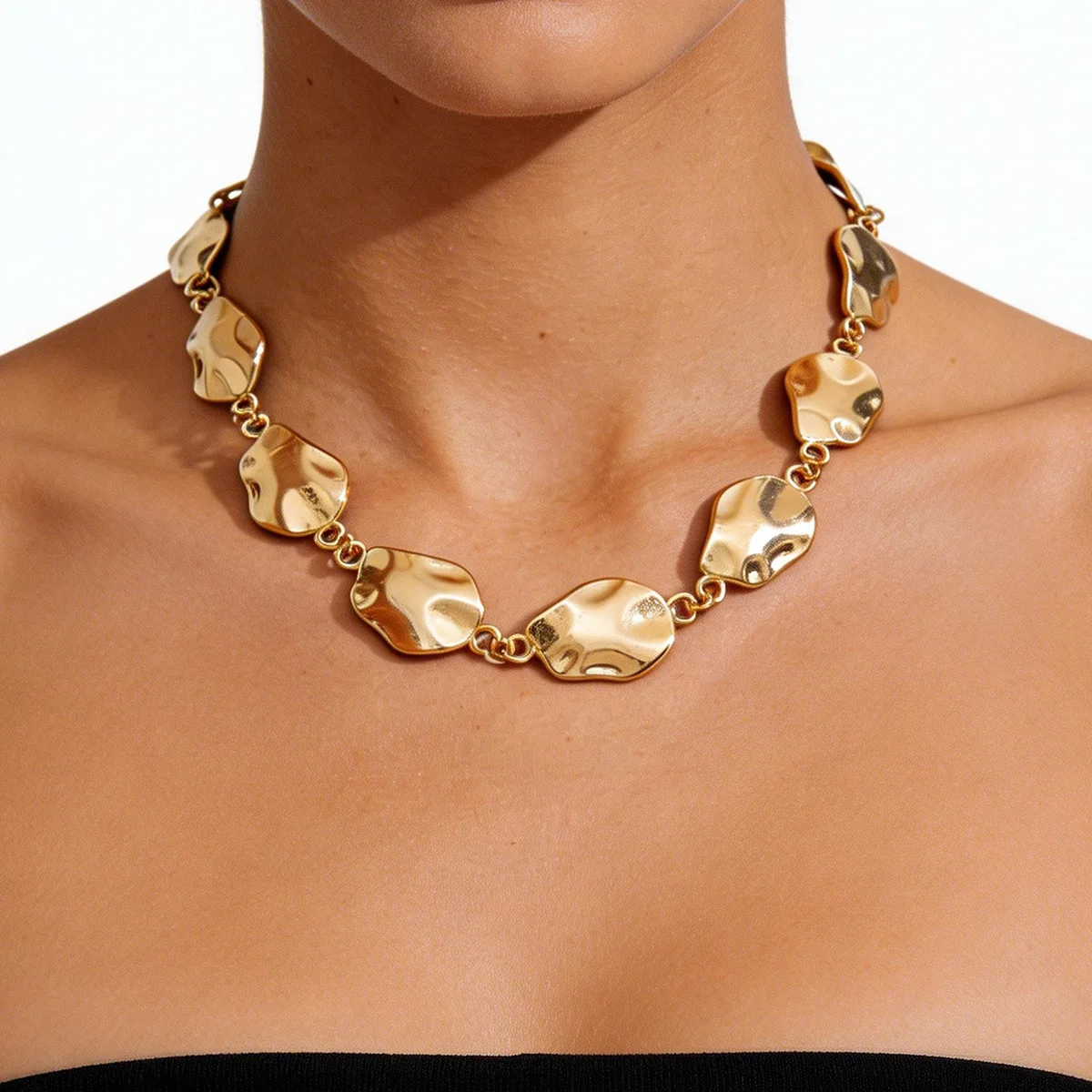 High Quality Hammered Oval Pendant Choker Necklace Spliced Chain Wrinkled Irregular for Women Versatile Everyday Jewelry